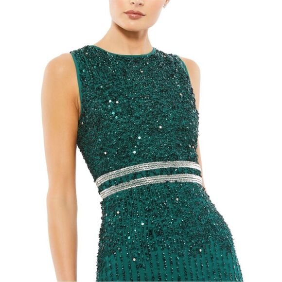 Mac Duggal 10509 Sleeveless High Neck Beaded Midi Sheath Dress 8 NWT - Picture 5 of 11